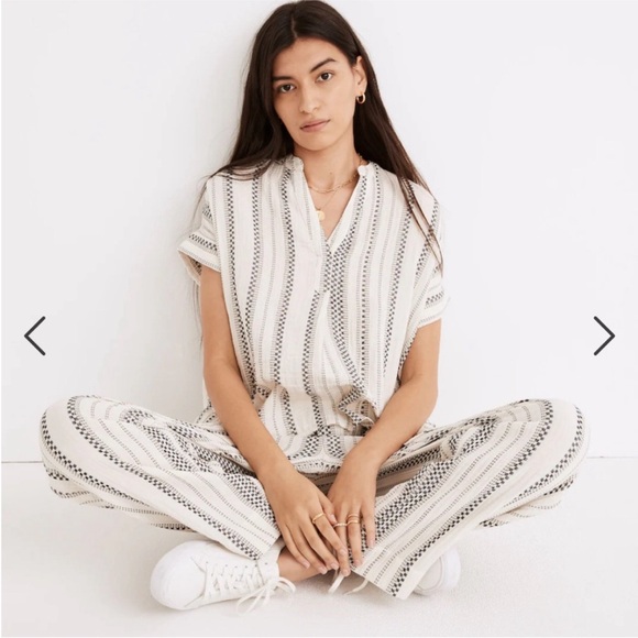 Madewell Lightspun Lakeline Popover Shirt in Cream Jacquard Stripe L - Picture 2 of 10